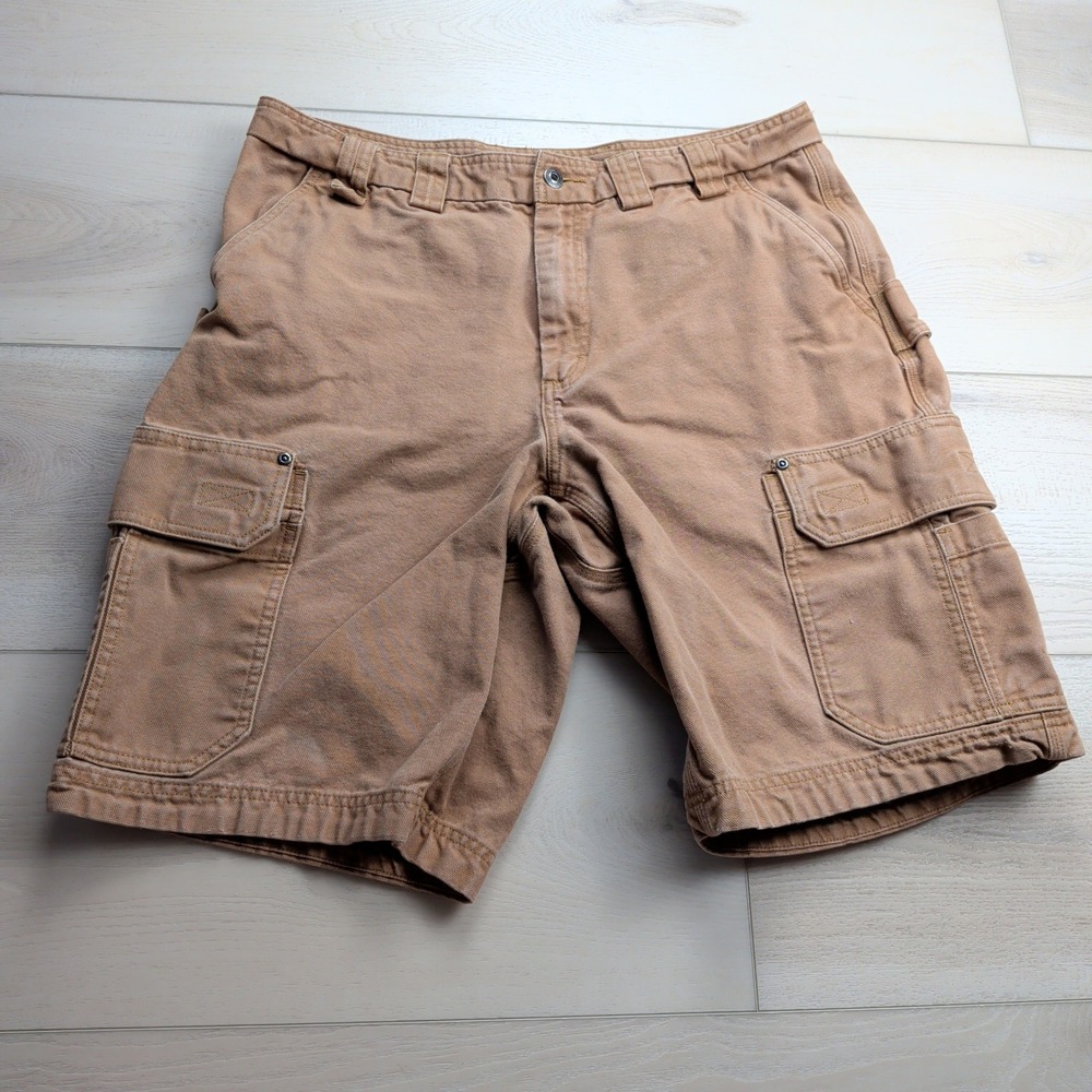 Duluth Trading Co Fire Hose Cargo Shorts Mens 38 (Fits 36) Tan Canvas Utility
